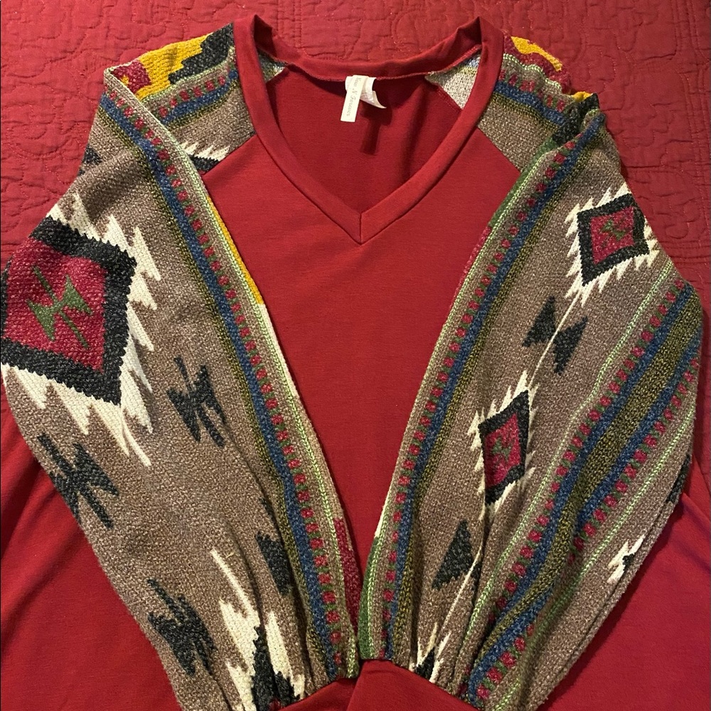 Cute maroon dress with tribal sleeves !